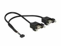 USB 2.0 Kabel, 2mm 10Pin Header > 2x USB-A Buchse, zum Einbau - schwarz, 25cm