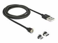 Magnetisches USB 2.0 Kabel, USB-A Stecker > USB-C + Micro-USB Stecker - schwarz, 1,1