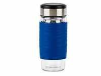 TEA MUG Tee-Thermobecher 0,4 Liter - blau/transparent, Glas, Drehverschluss