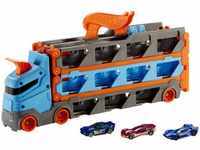 Hot Wheels GVG37, Hot Wheels 2-in-1 Rennbahn-Transporter, Spielfahrzeug blau/orange