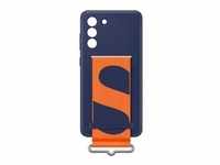 Silicone cover with Strap, Handyhülle - dunkelblau/orange, Samsung Galaxy S21...