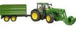 John Deere 7R 350 mit Frontlader und Tandemachstransportanh&auml;nger, Modellfahrzeug
