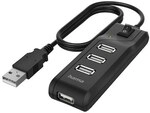 Hama 00200118 USB-Hub, 4 Ports, USB 2.0, 480 Mbit/s, Schwarz mit Einschalter