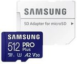 Samsung PRO Plus 512 GB microSDXC-Speicherkarte (180 MB/s, Class U3, V30, A2)