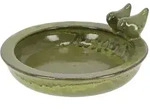 Vogeltr&auml;nke aus Keramik, Vogelbad mit 2 V&ouml;geln, 28,9x26,9x10,8cm, gr&uuml;n
