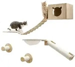 Massivholz Kletterwand f&uuml;r Katzen f&uuml;r die Wandmontage, natur/wei&szlig;