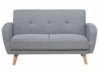2-Sitzer Sofa Hellgrau Stoffbezug mit Holzbeinen Schlaffunktion Verstellbar