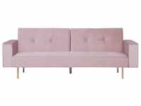 Sofa Rosa Samtstoff 3-Sitzer Schlaffunktion Modern Wohnzimmer