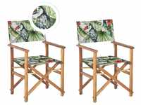 Gartenstühle 2er Set Hellbraunes Akazienholz mit Wechselbarem Bezug Grau / Bunt