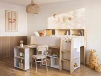 Vente-unique Kombibett - 90 x 200 cm - mit Schreibtisch & Stauraum - Wei&szlig; &