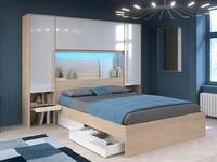 Vente-unique Bett&uuml;berbau mit Stauraum & LEDs - L. 265 cm - Wei&szlig; gl&auml;nzend &