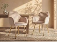 Vente-unique Stuhl mit Armlehnen 2er-Set - Samt & goldfarbenes Metall - Beige -