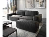DELIFE Big-Sofa Lanzo XL 270x130 cm Lederimitat Vintage Anthrazit mit Hocker,...