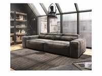 DELIFE Big-Sofa Sirpio XL 270x130 cm Mikrofaser Khakibraun mit Hocker, Big Sofas