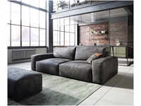 DELIFE Big-Sofa Lanzo L 260x110 cm Lederimitat Vintage Anthrazit mit Hocker, Big