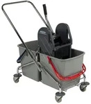 Reinigungswagen Doppelfahrwagen 2x27 L verchromt Putzwagen inkl. Presse und Deichsel