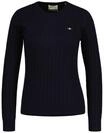GANT Damen Pullover - STRETCH COTTON CABLE C-NECK, Rundhals, Zopfstrick, Logo, blau,