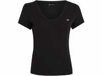 TOMMY Jeans T-Shirt, V-Ausschnitt, Logo-Stickerei, für Damen, schwarz, XS