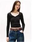 TOMMY Jeans Langarmshirt, V-Ausschnitt, f&uuml;r Damen, schwarz, XS