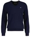 GANT Herren Strickpullover, V-Neck, Wolle - EXTRAFINE LAMBSWOOL V-NECK, blau, 2XL