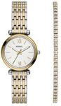 Fossil Set Damenuhr Carlie 3-Zeiger-Werk Edelstahl Bicolor, ES5450SET, Zweifarbig, 99