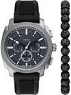 Fossil Herrenuhr Machine Chronograph Silikon schwarz, FS6145SET, Silber, 99
