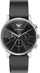 Emporio Armani Herrenchronograph mit schwarzem Lederband, AR11774, Silber, 99