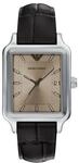 Emporio Armani Herrenuhr mit 3-Zeiger-Werk, Datumsanzeige und braunem Lederband,