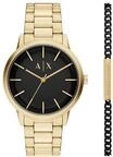 Armani Exchange Herren-Armbanduhr mit drei Zeigern, goldfarben, Edelstahl, AX7178SET,