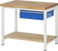 Rau Werkbank Classic B1000xT700xH840mm, Buche massiv lichtgrau enzianblau 1Schubl.1BD