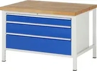 Rau Werkbank Classic B1250xT900xH840mm, Buche lichtgrau enzianblau Schubl.3...