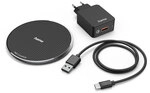 Hama Wireless Charger Set "QI-FC10", 10 W, kabelloses Smartphone-Ladepad, Schwarz
