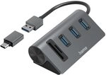 Hama USB-Hub/Kartenleser, 5 Ports, 3x USB-A, SD, microSD, inkl. USB-C-Adapter
