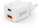 Hama Schnellladeger&auml;t, 1x USB-C, 1x USB-A, Mini-Ladeger&auml;t, PD, 30 W, Wei&szlig;