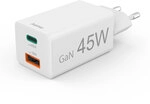 Hama Schnellladeger&auml;t, 1x USB-C, 1x USB-A, Mini-Ladeger&auml;t, PD, 45 W, Wei&szlig;