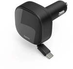 Hama Auto-Schnellladeger&auml;t, 2x USB-C, ausziehbares Ladekabel, PD, 30 Watt, schwarz