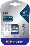 Verbatim Pro U3 SDXC-Speicherkarte 64GB schwarz