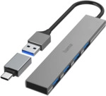 Hama USB-Hub 4 Ports USB 3.2 Gen1 5 Gbit/s Ultra Slim inkl. USB-C-Adapter