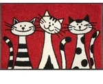 WASH + DRY Fu&szlig;matte 50 x 75 cm Motiv THREE CATS Drei Katzen rot