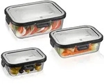 GEFU Frischhaltedosen-Set MILO rechteckig 3-teilig aus Glas mit Edelstahldeckel