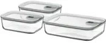MEPAL Frischhaltedosen-Set EASY CLIP Glas eckig 2,25 + 2 x 1,0 Liter nordic sage
