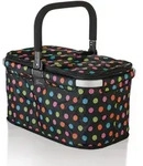 GENIUS Faltbarer Einkaufskorb FALKO PREMIUM 26 Liter schwarz mit bunten Punkten