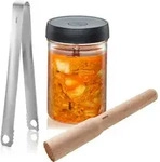 GEFU Fermentierset NATIVO mit Glas 1 Liter, Glasgewicht, Zange und St&ouml;&szlig;el
