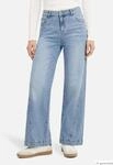 Wide Leg Jeans mit Teilungsnaht und Used Waschung