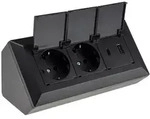 ChiliTec 2-fach Steckdosenblock, USB-A+C, schwarz 250V~/ 16A, USB 3,1A, PD, mit