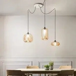 Pendelleuchte 3-flammig in dezentem Amber aus geblasenem Glas Fabas Luce