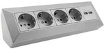ChiliTec 4-fach Steckdosenblock + 2x USB, silber 250V~/ 16A, Aufbaumontage, USB 3,1A