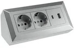 ChiliTec 2-fach Steckdosenblock, USB-A+C, silber 250V~/ 16A, Aufbaumontage, USB 3,1A,