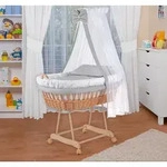 Waldin Baby Stubenwagen-Set mit Ausstattung,XXL,Gestell natur,wei&szlig;/Punkte...