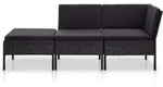 vidaXL 3-tlg. Garten-Lounge-Set mit Auflagen Poly Rattan Schwarz - Schwarz